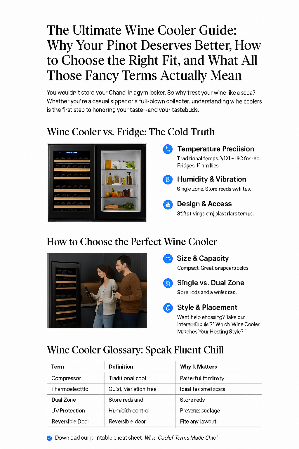 “The Ultimate Wine Cooler Guide: Why Your Pinot Deserves Better, How to Choose the Right Fit, and What All Those Fancy Terms Actually Mean”